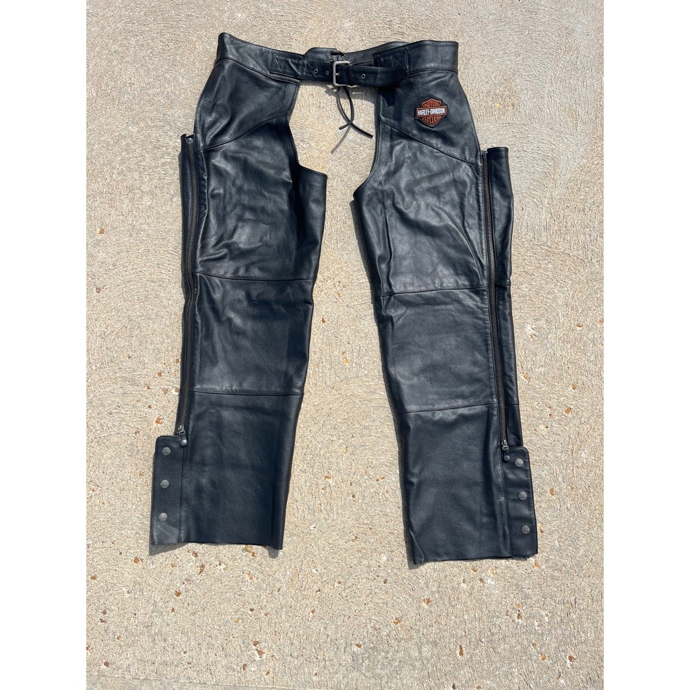 Harley Davidson Bar and Shield Stock Leather Chaps Mens 3XL Black Snap Legs